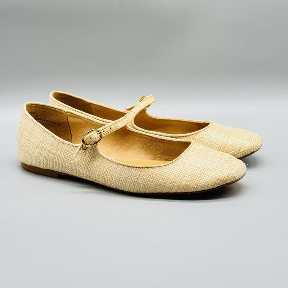 J Crew Shoes Womens 6.5 Beige Mary Jane Ballet Flats Raffia Woven Buckle Comfort - Picture 2 of 12